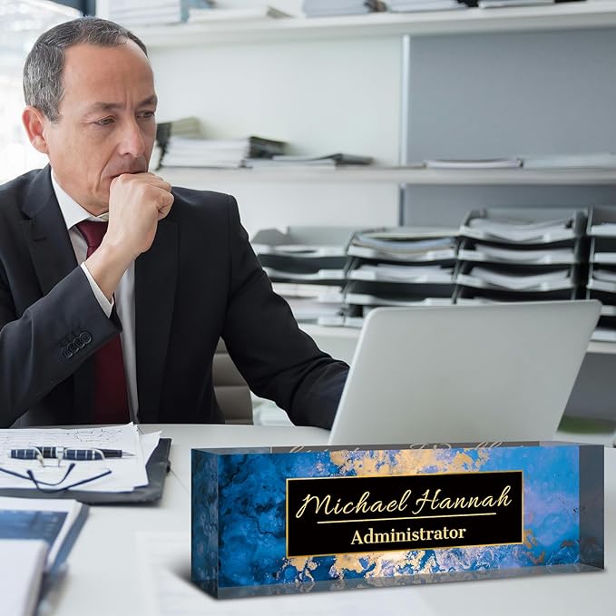 Desk Name Plate Personalized, Custom Name Plate for Desk, Acrylic Desktop Accessories, Office Gift & Decor for Women Men, Teacher Nurse Boss Employee Appreciation Gifts