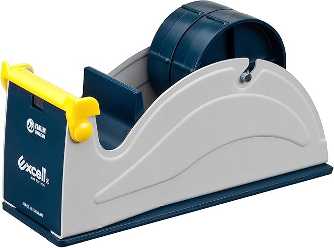 Excell ET-227 Blue/Grey Premium Twin-Roll Steel Desk Top Dispenser: 2 in. Wide (3 in. core) + LuxProdX Sticker