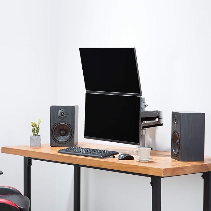 AVLT Dual 13"-27" Stacked Monitor Arm Desk Mount - Fits Two Flat/Curved Monitors, Full Motion Height Swivel Tilt Rotation Adjustable - VESA/C-Clamp/Grommet/Cable Management