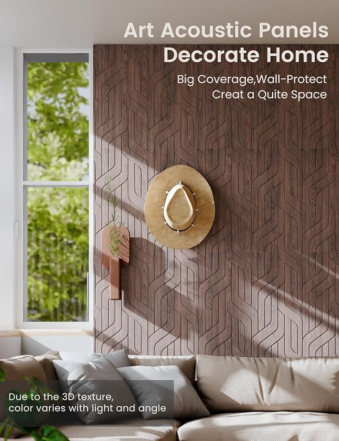 Large Felt Bulletin Board,Cork Board Alternative 70.87'' x 47.24'' Art Acoustical Wall Panels-6 Pack with 60 Adhesive Tabs,for Recording Studio/Home Offices-Walnut/Artistic