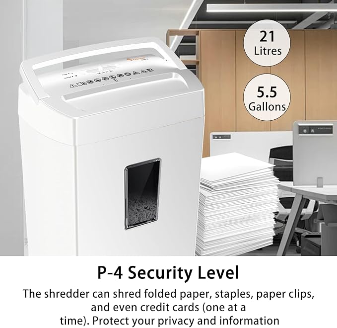 Bonsaii 12-Sheet Crosscut Paper Shredder for Home Office, P-4 Security, 5-Minute Continuous Run Time, Overheat Protection, 5.5-Gallon Bin with Clear Window & Handle, Compact White Design