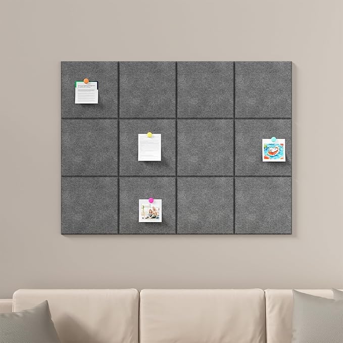Large Cork Boards for Walls – 48 x 36 Self Adhesive Felt Wall Tiles, Ideal for Office Wall Organizing Bulletin Board, Easy to Install Cork Boards Felt Board