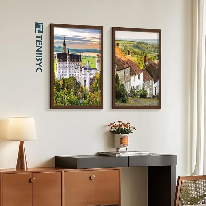 18 x 24 Poster Frame - 4 Pack, Brown Wood Picture Frame, Display Pictures, Posters, Puzzles, Horizontal and Vertical Wall Hanging