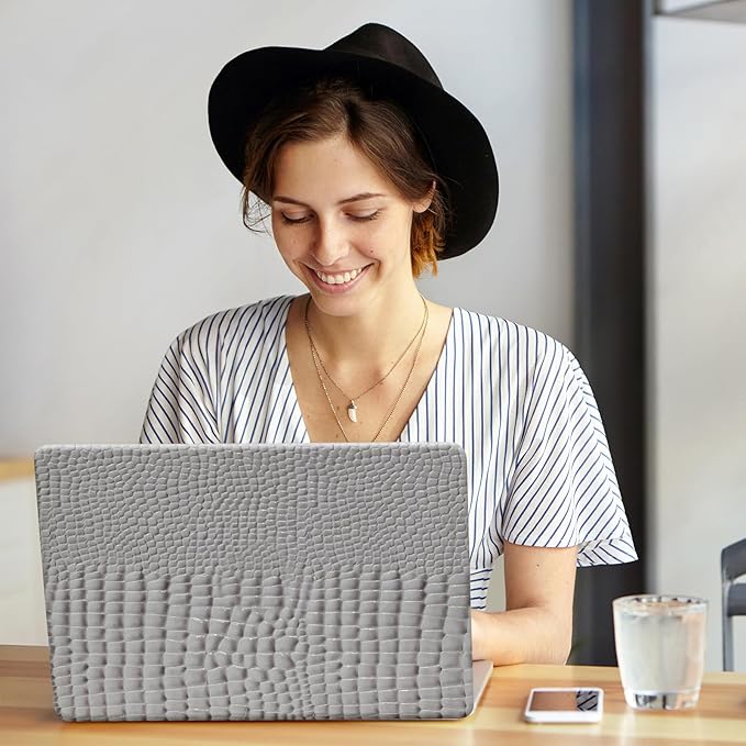 Crocodile Print Case for MacBook Air 13 inch M4 M3 M2 2025-2022 A3240 A3113 A2681,for Mac Air M4 Alligator Snake Textured Leather Glossy Cute Hard Shell&Keyboard Cover for Mac Air 13.6,Grey