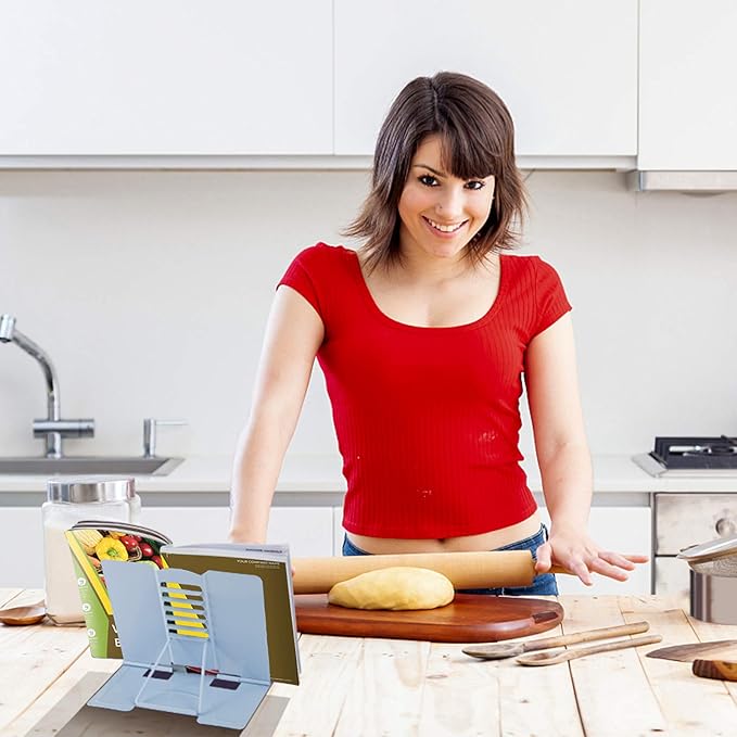 MSDADA Desk Book Stand Metal Reading Rest Book Holder Adjustable Cookbook Documents Holder Bookstands for Recipes Textbook Music Books Christmas Gift for Age 3,4,5,6,7,8,9,10+ Boys Girls (Light Blue)