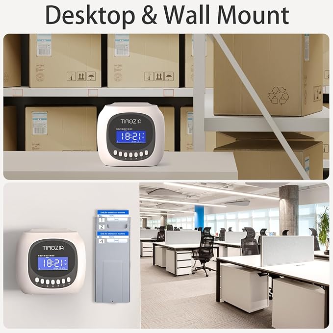 Time Clocks for Employees Small Business, Auto-Align Time Clock, 6 Punches per Day Time Machine, Clock in Machine for Employees with 100 Time Cards, 2 Ink Ribbons and 4 Racks(Military time)