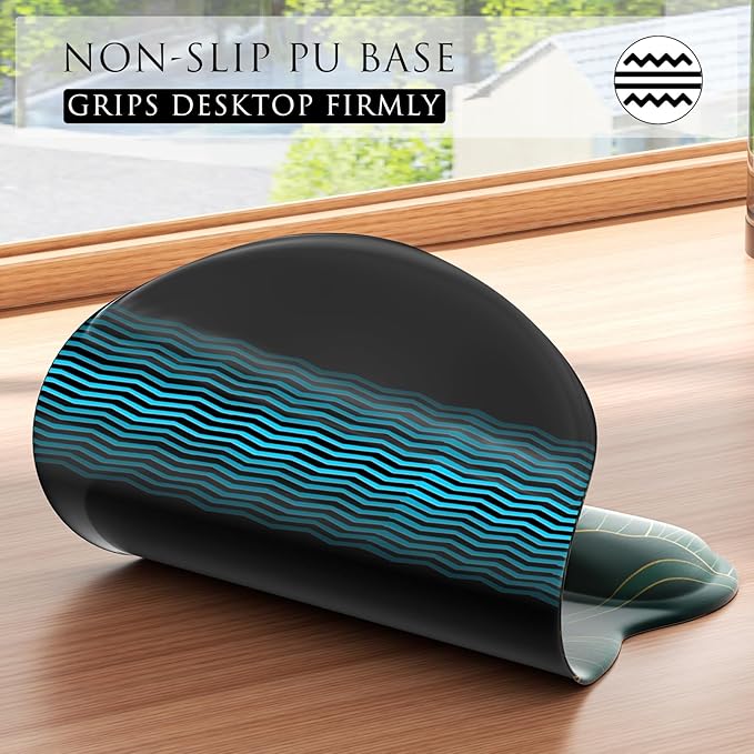 MROCO Ergonomic Mouse Pad with Gel Wrist Rest, Comfortable Mousepad with Smooth Wrist Support Surface and Non-Slip PU Base for Pain Relief, Computer, Laptop, Office & Home, 9.4 x 8.1 in, Green Leaves