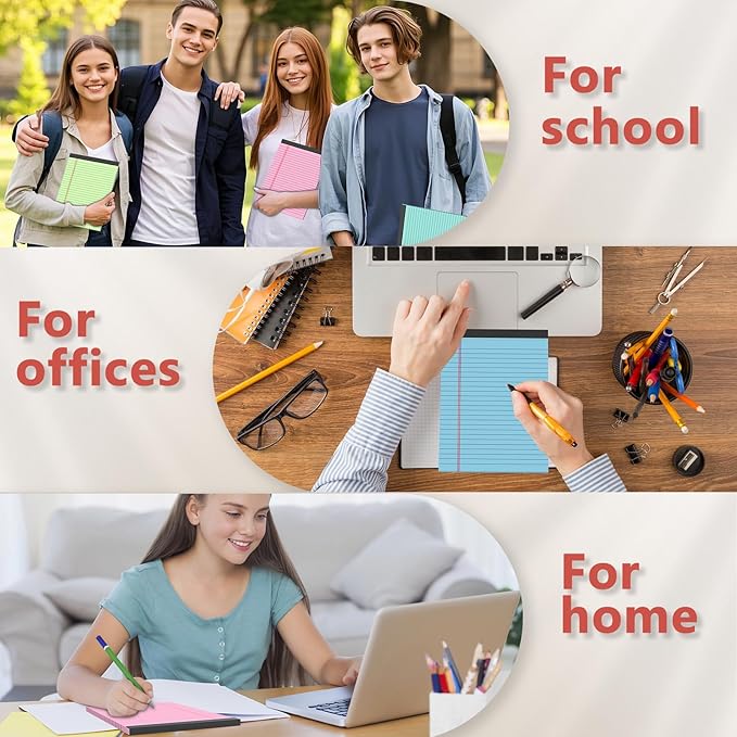 Legal Pads 5x8, College Ruled Paper, Colored Note Pads 5x8, Pink Legal Pad, Purple Notepad, 4 Pack Small Notepads, 30 Sheet/Notepad,Lined Paper with Sturdy Backboard, Note Pad for School,Business,Home