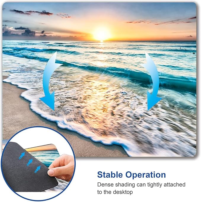 Beach Sunset Washable Square Waterproof Cute Gaming Office Laptop Mousepad - Non-Slip Rubber Computer Mouse Pad for Wireless Mouse, Personalized for Desk