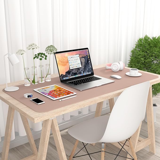 Hsurbtra Desk Pad, 35.5" x 17" PU Leather Desk Mat, XXL Extended Mouse Pad, Waterproof Desktop Blotter Protector, Non-Slip Ultra Thin Large Laptop Keyboard Writing Mat for Office Home, Beige Apricot