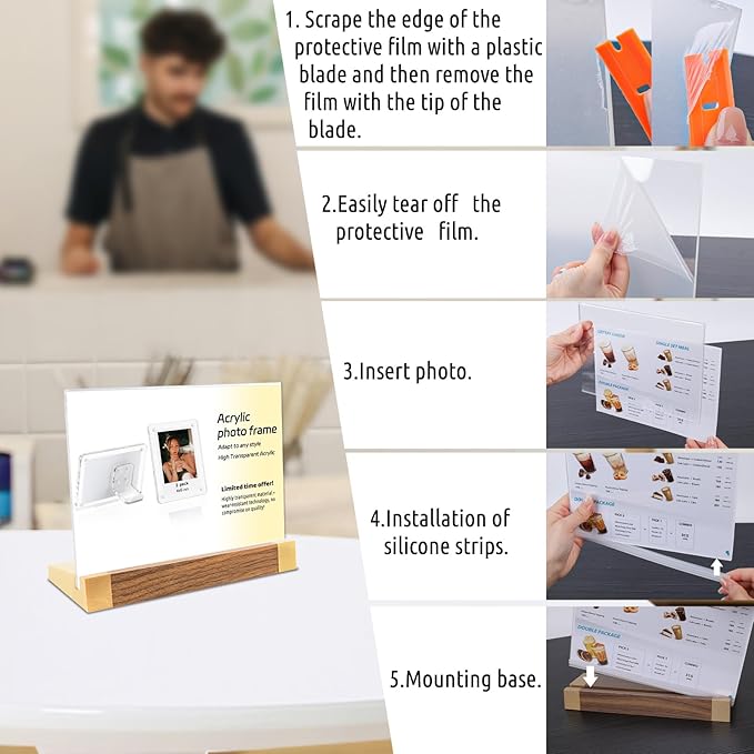 Acrylic Sign Holder 5"x7" Tabletop Display Clear Sign Board with Wood-Color Base, Horizontal for Store/Coffee Shop/Restaurant Menu Hotel/Office Display Holder, 2 Pack