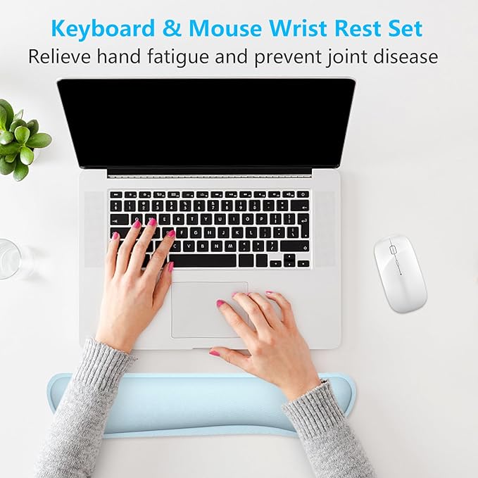 Dapesuom Enlarge Keyboard Wrist Rest, Memory Foam Keyboard Wrist Cushion for Computer Desk Mats Support, Typing Pain Relief Ergonomic Mouse Pad Rests with Non-Slip Base for Gaming, Laptop, Sky Blue