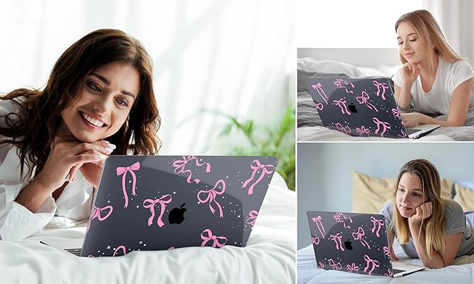 DONGKE Compatible with MacBook Air 13 inch Case 2021 2020 2019 2018 Release A2337 M1 A2179 A1932 with Retina Display & Touch ID, Plastic Hard Shell & Keyboard Cover - Bows & Star