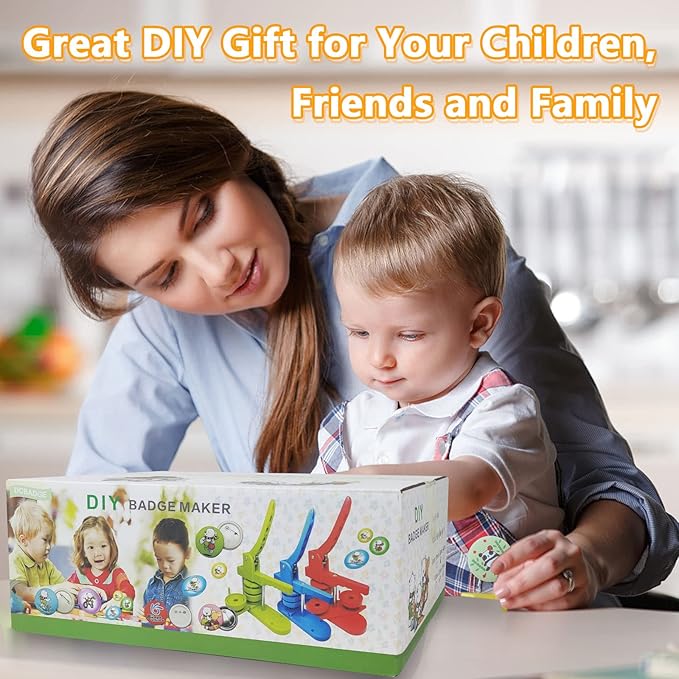 Button Maker Machine - Multiple Sizes 1.25in+2.25in, Kit for DIY Gifts, Button Press Machine with Free 200PCS 32-58mm Supplies & 2 Circle Cutter