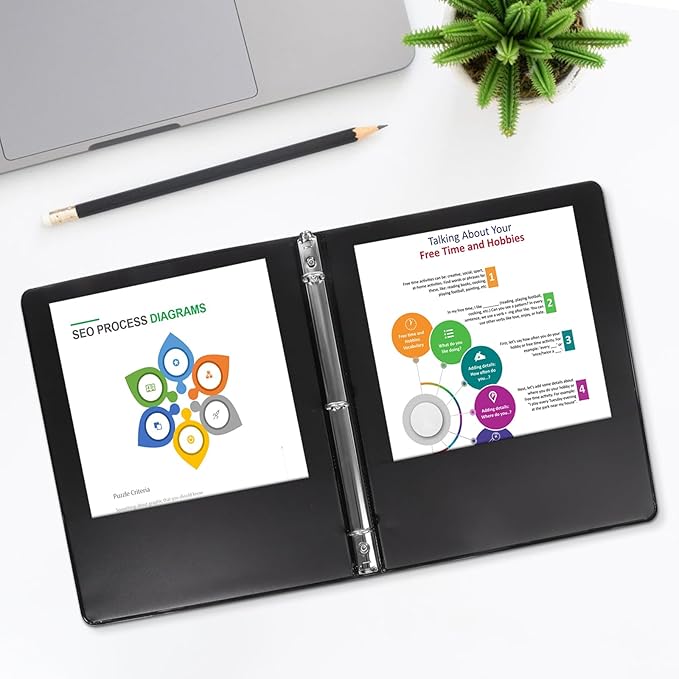 0.5-inch Round Ring Binder, Durable 1/2'' 3 Ring Binder Fit Letter Size Paper, Presentation View Binders, Black,12-Pack