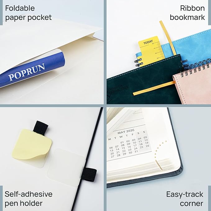 POPRUN Weekly Planner 2026 Pocket Size Calendar (4" x 6.25") 12 Months Notebook with Horizontal Layout, Leather Soft Cover, Inner Pocket, 100GSM Thick Paper, Pen Holder - Lilac