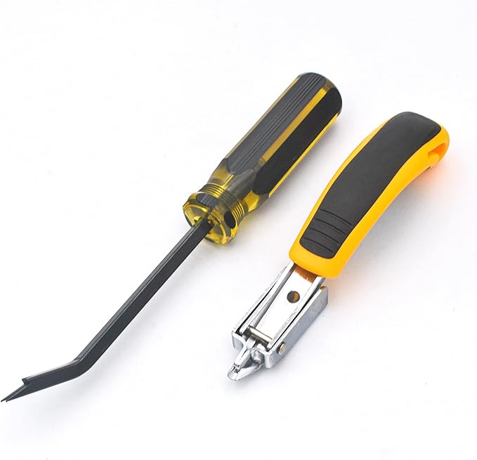 Staple Remover Heavy Duty Tack Puller with Double Pronged Head, Industrial Staple Remover Upholstery Tool for Furniture, Floor, Carpet, Carton (Black Handle)