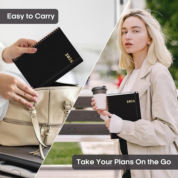 2026 Planner, Weekly and Monthly Calendar Planner Book, January 2026 - December 2026, Hardcover Spiral Planner with Monthly Tabs, Notes Pages, Perfect for Women & Men, A5 (6.4" x 8.5") - Black