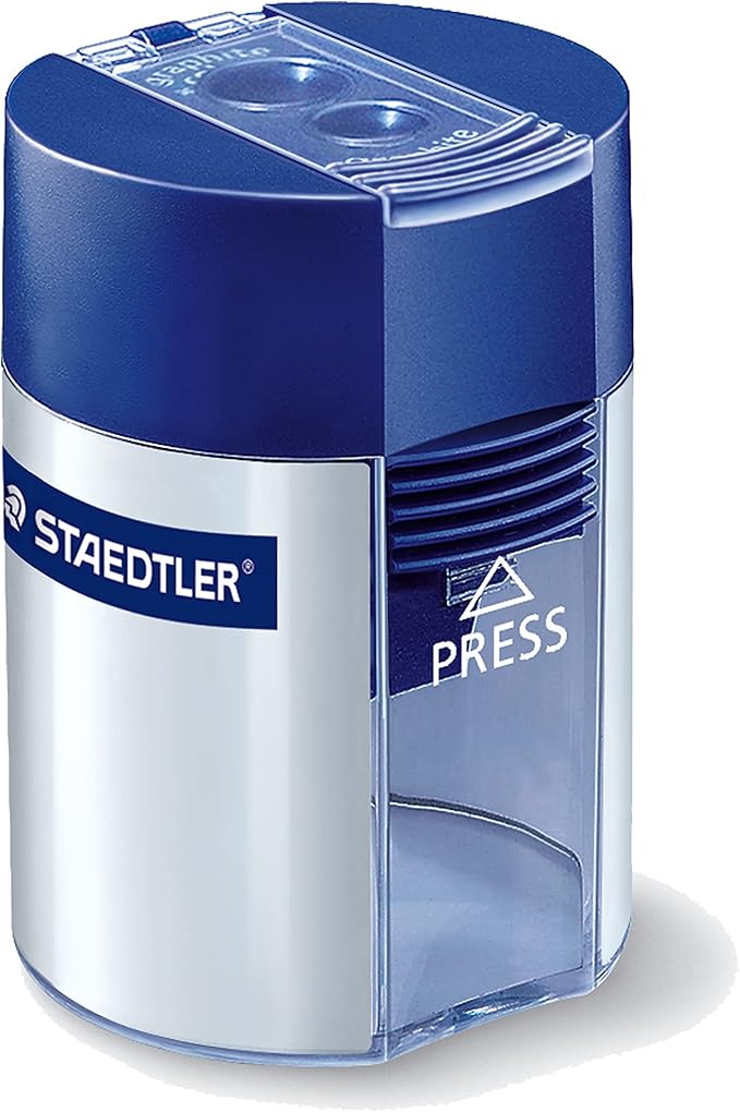 STAEDTLER Mars Lumograph Art Drawing Pencils (Graphite, 12 Pack in Metal Case) with Double Hole Pencil Sharpener