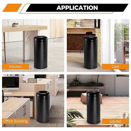 BEAMNOVA Commercial Trash Can 16.5 Gallon Open Top Outdoor Indoor Garbage Enclosure Inner with Lid Inside Barrel 14.6 * 32.7 inch Stainless Steel Industrial Waste Container