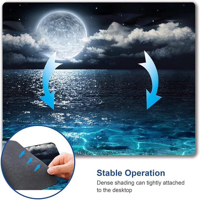 Hokafenle Mouse Pad, Blue Ccean Moon Mouse Pad, Premium-Textured Mousepad Square Waterproof Mouse Mat Non-Slip Rubber Base Mouse Pads for Wireless Mouse Office Laptop