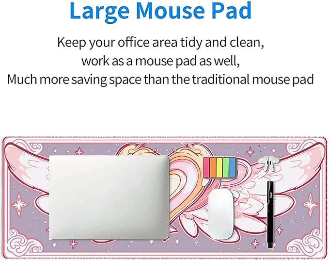 Cute Desk Mat Gaming Mouse Pad Kawaii Pink Anime Star Wings XL Mouse Pad Large Mousepad Extended Laptop Keyboard Mat Gaming Desk Pad Mouse Mat Office Computer Keyboard Laptop Home 31.5"x11.8"