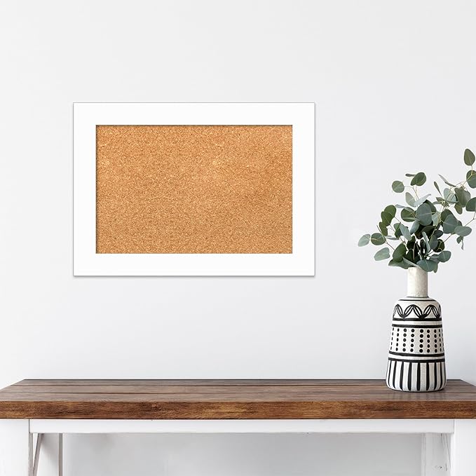 Amanti Art Natural Cork Board for Wall, 15x21 Vision Board with White Frame, Small Corkboard Office Decor for Home Organization, Casual Corkboard Pinboard to Display Items for Home Organization in