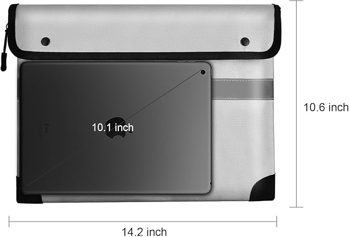 Fireproof Document Bag – 5200°F Heat-Resistant, 10.6"x14.2" Waterproof Money Pouch with 8-Layer Protection, Zipper and Snap Closure, Reflective Strip for Quick Access, Gray