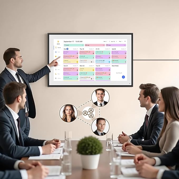 Smart Digital Calendar: 21.5-Inch Electronic Wall Calendars & Chore Chart, Full HD Interactive Touchscreen Display for Family Schedules Planner,Seamless Scheduling/Organizing-Wall/Desk Mountable-Black