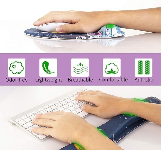 Ergonomic Keyboard Mouse Pad Wrist Rest Support Set for Laptop/Computer/Desktop,Memory Foam Hand Rest Wrist Cushion for Gaming/Office,Lightweight Comfortable & Pain Relief (Moon, Mountain)