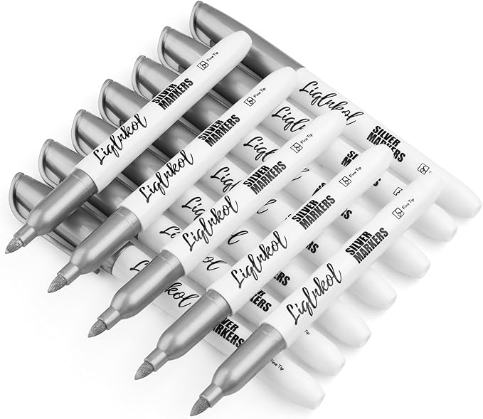 Silver Metallic Markers Pens Bulk of 24 Pack, 2mm Felt Fine Tip for Art, Crafts, Drawing, DIY Projects, Office Supplies, Gift Card Making