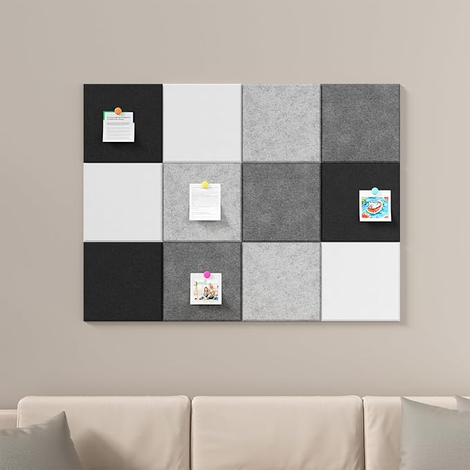 Large Cork Boards for Walls – 48 x 36 Self Adhesive Felt Wall Tiles, Ideal for Office Black Bulletin Board, Easy to Install Pin Board Photo Board