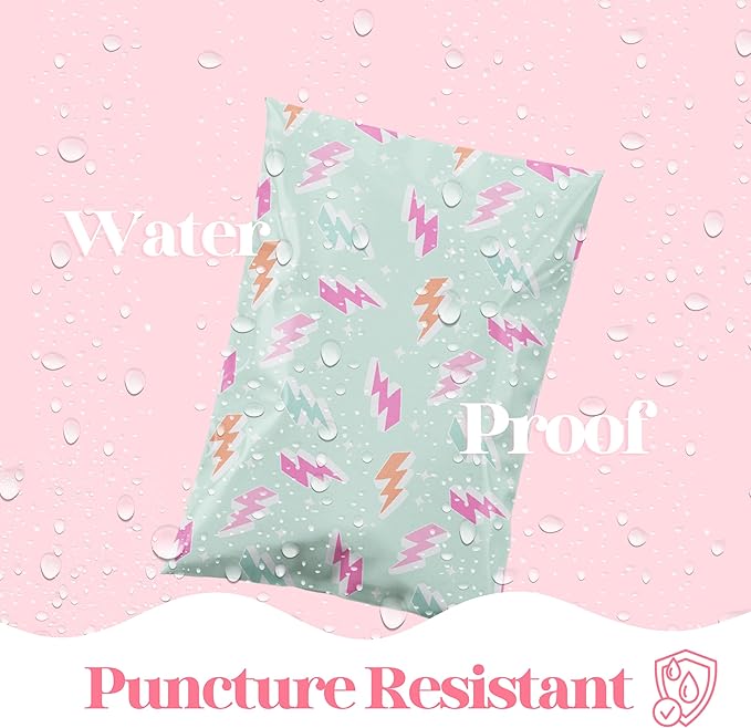 6x9 Designer Poly Mailer 100 Pack Heavy Duty Waterproof Self Seal Shipping Bags for Small Business Large Mailing Envelopes Bulk Tear Resistant Cute Packaging Lightning Bolt
