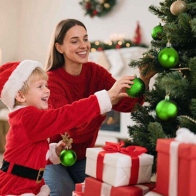 Christmas Tree Decorations Ornament Set, 60ct 2.36 Inches Green Shatterproof Christmas Ball Ornaments, Hanging Ball for Xmas Holiday Wedding Party Decor