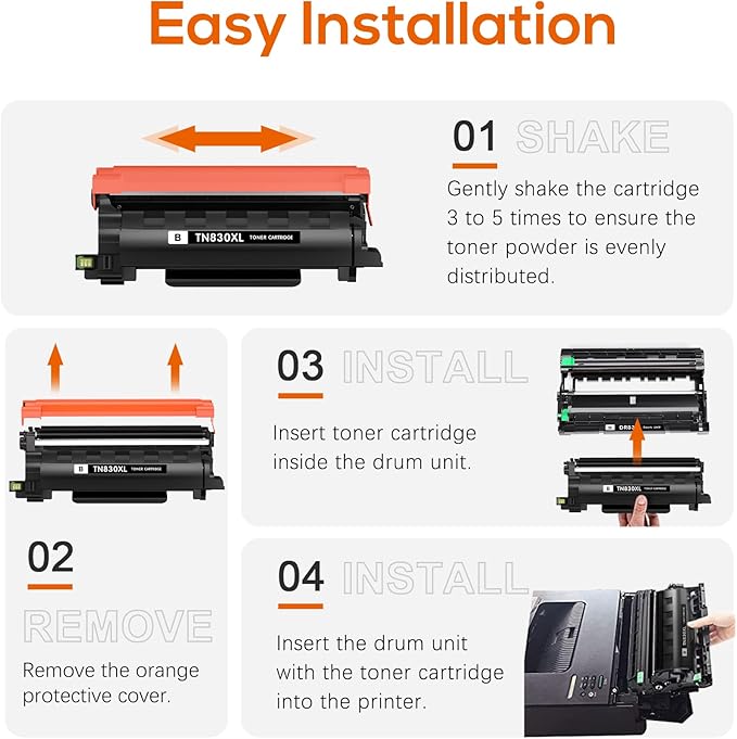 Compatible TN830XL TN830 Toner Replacement for Brother TN830XL TN830/XL/V Toner Work with HL-L2460DW HL-L2405W HL-L2400D HL-L2480DW MFC-L2820DW XL MFC-L2900DW DCP-L2640DW Printer (4 Black)