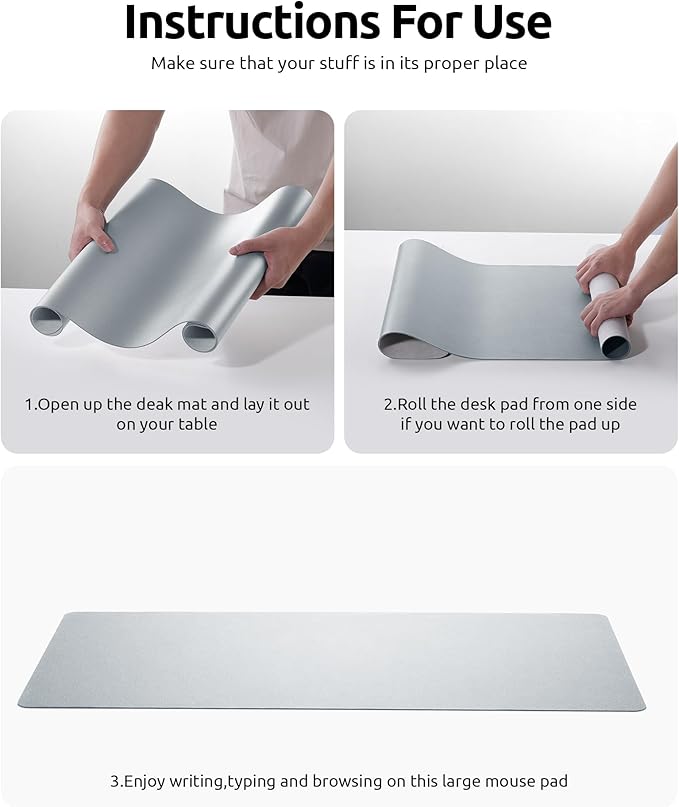 YSAGi Leather Desk Pad Protector, Office Desk Mat, Large Mouse Pad, Non-Slip PU Leather Desk Blotter, Laptop Desk Pad, Waterproof Desk Writing Pad for Office and Home (Silver, 31.5" x 15.8")