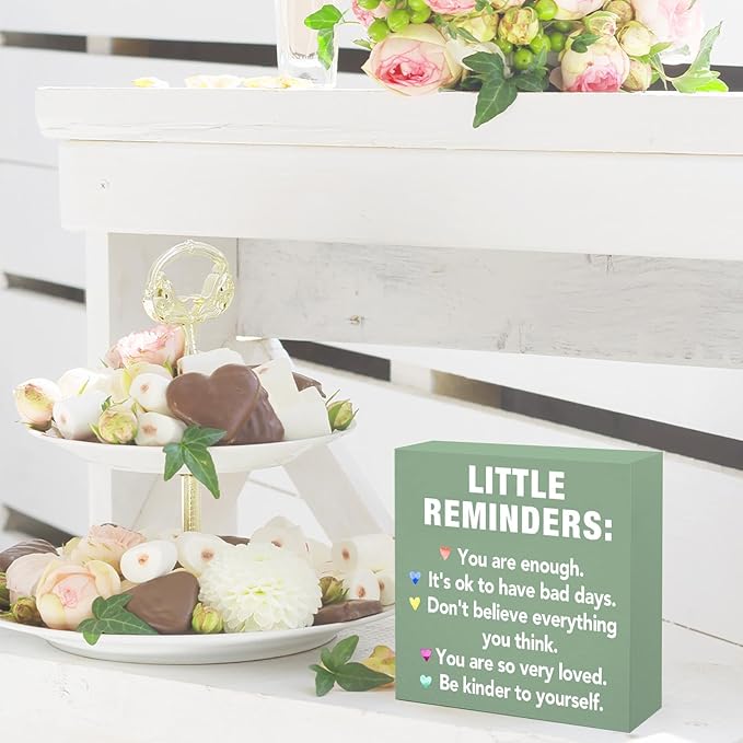 Sage Green Office Desk Accessories Decor Sign Encouragement Gifts for Women Little Reminders Desk Sign - Inspirational Wooden Box Plaque