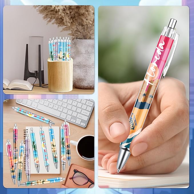Florida Travel Ballpoint Pens - 24 Pcs Florida Souvenirs Gifts American City Travel Pens Set Retractable Smooth Ball Point Pen USA Souvenirs Gift for Office School Stationery Traveler Supplies