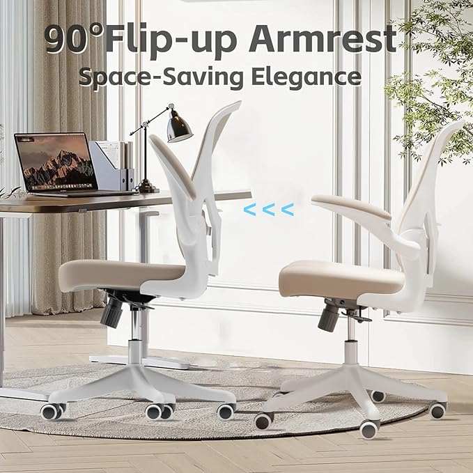 Ergonomic Office Chair with Adjustable Lumbar Support & Flip-Up Armrests - High Back Computer Desk Chair with Thickened Seat Cushion, Rolling Wheels for Home/Office Study Work
