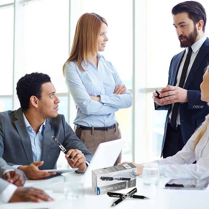 deli Gel Pens, 36 Pcs Retractable Black Ink, 12 Pens with 24 Refills,Medium Point Pen 0.7mm, Smooth Writing, Fast Dry, No Bleed for Journaling Note Taking, Home School Office Supplies