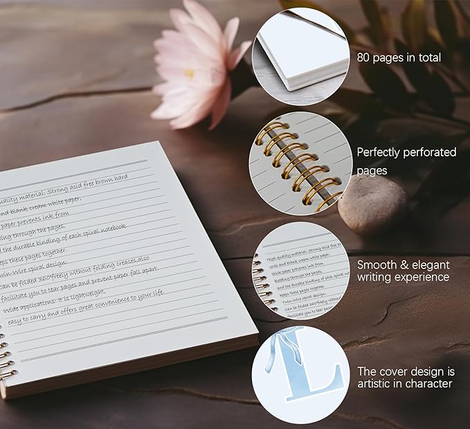 Initial L Notebook Journal,Personalized Teen Girl Gifts,Coquette Trendy Preppy Blue Bow Spiral Notebook,Monogrammed Gifts for Women Teen Girl,College Ruled Hardcover Spiral Notebook 5.5 x 8.3