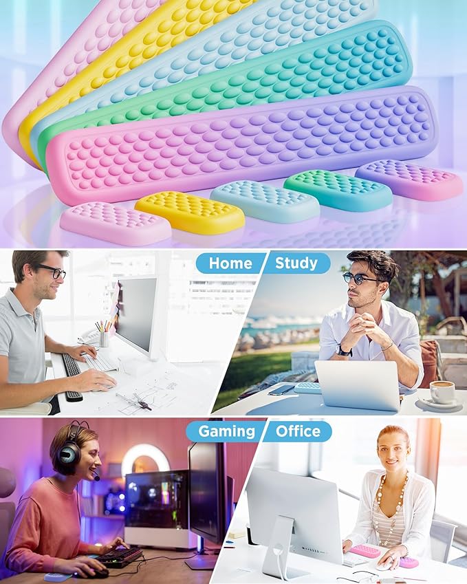 Lekvey Ergonomic Wrist Rest for Computer Keyboard - Memory Foam with Massage Points & Waterproof PU Leather Wrist Pad, Carpal Tunnel Support for Office/Gaming, Typing Pain Relief, Easy-Clean(White)