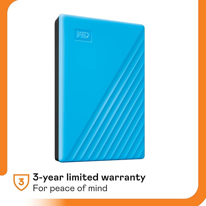 WD 6TB My Passport, Portable External Hard Drive, Blue, Backup Software with Defense Against ransomware, and Password Protection, USB 3.1/USB 3.0 Compatible - WDBR9S0060BBL-WESN