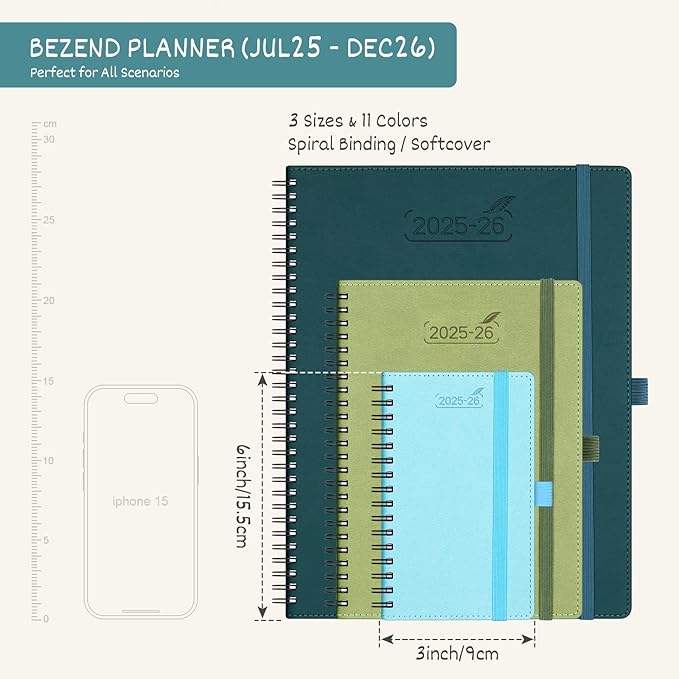 BEZEND Pocket Planner 2026 Weekly and Monthly (3.5" x 6") Small Calendar Book for Purse (Jul 25-Dec 26) with Daily Appointment, Storage Pocket, Pen Holder, Spiral, PU Leather Softcover - Lavender