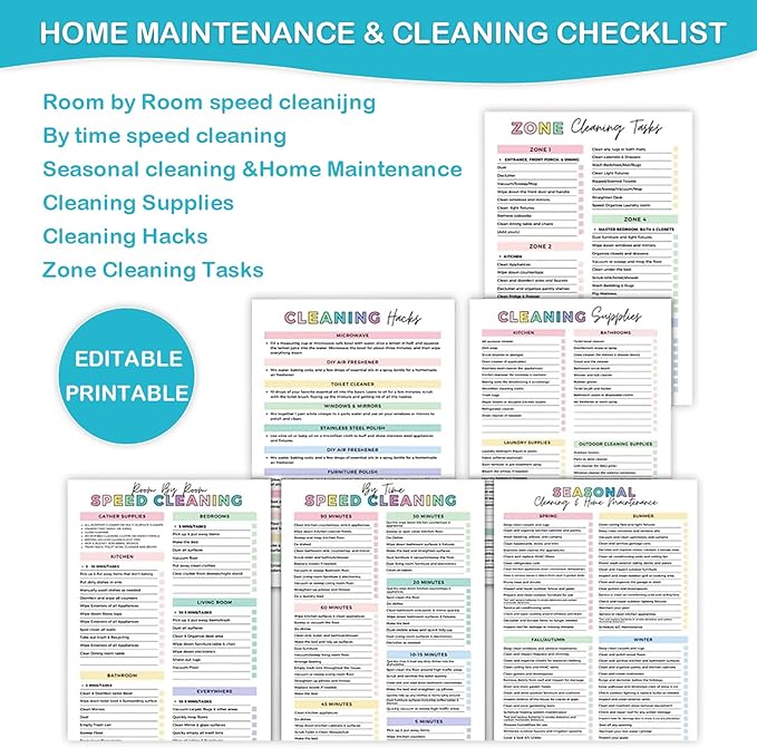 ADHD Cleaning Planner for Adults, Cleaning Planner Daily Weekly Monthly Home Organization & Chore Chart Schedule with Checklists,Household Management System for Women & Men with Focus-Friendly Layout