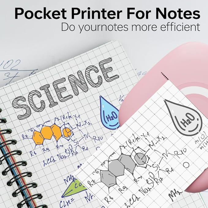 Mini Printer Sticker Thermal Printer with 3 Rolls Paper, Bluetooth Portable Phone Print Pods,Study Sticker Maker for Pictures, Photos, Journals, DIY, Compatible with Phone & Tablet