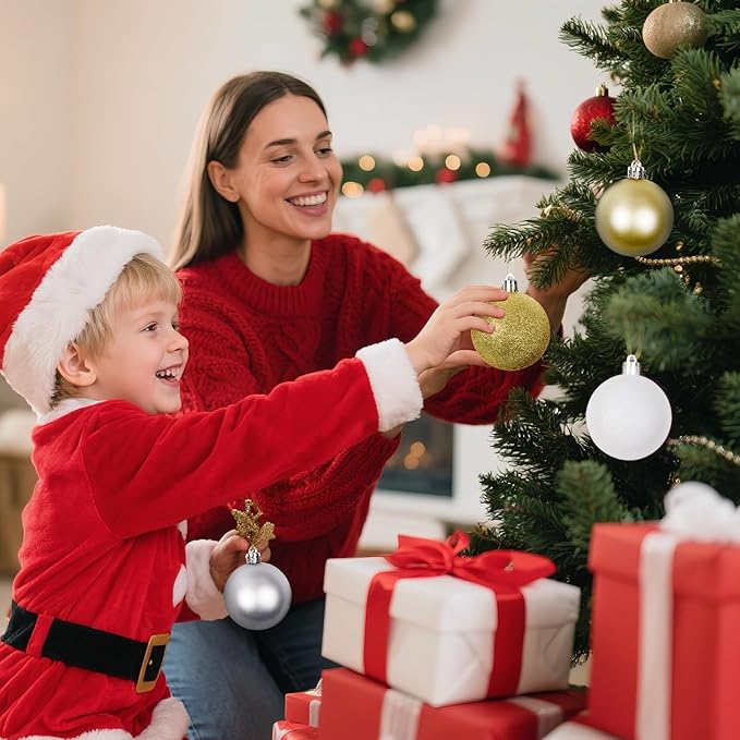 Christmas Tree Decorations Ornament Set, 60ct 2.36 Inches White Sliver and Gold Shatterproof Christmas Ball Ornaments, Hanging Ball for Xmas Holiday Wedding Party Decor