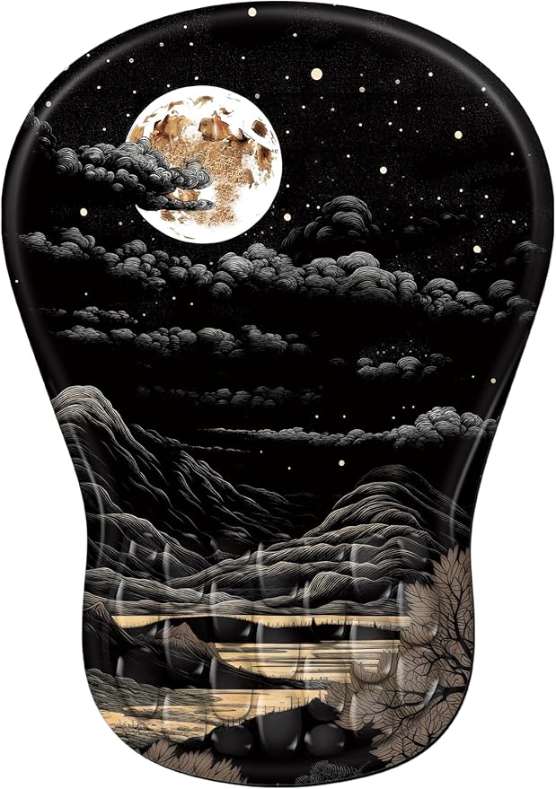 YIWEI Ergonomic Mouse Pad with Wrist Rest Support, Mousepad with Comfortable Memory Foam Wrist Rest and Non-Slip PU Base for Pain Relief, Computer, Laptop, Office, Home (Moon)