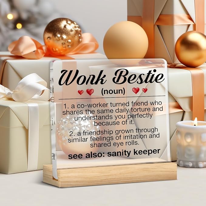 Work Besties Gifts for Women, Work Bestie Gifts for Retirement Leaving Going Away New Job, Work Bestie Definition Acrylic Desk Sign Decor