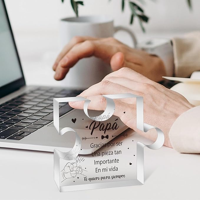 Yopyame Spanish Dad Birthday Gifts - Regalos para Papá Puzzle Acrylic Plaque for Office Desk Decor Keepsake Paperweights Gifts for Dad in Spanish Christmas Father's Day Gifts for Dad from Daughter Son
